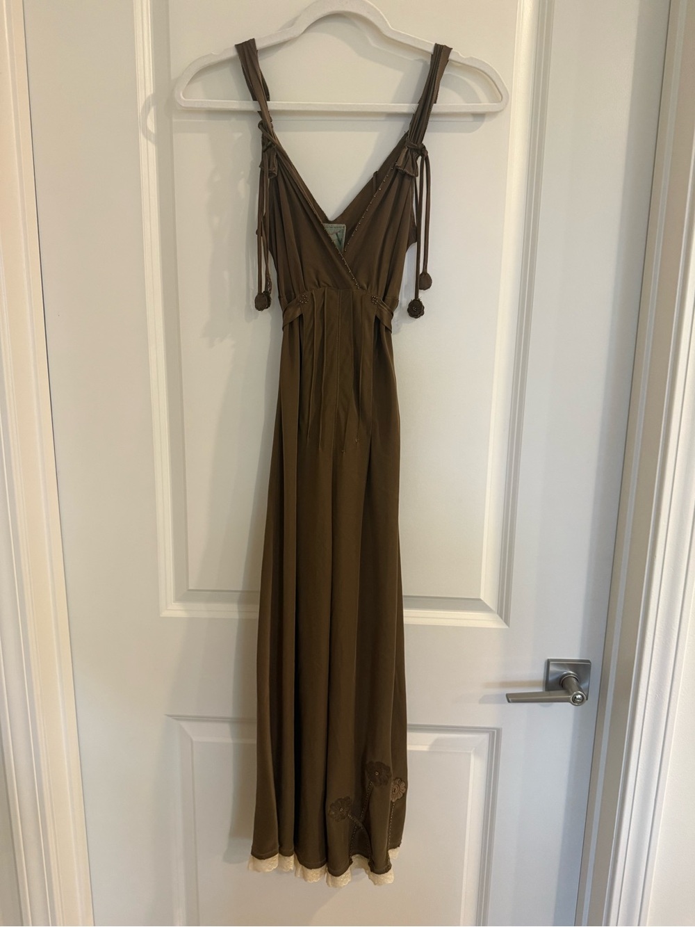 Burning Torch Whimsical Boho Beaded Silk Midi Dress-Flower Tassels